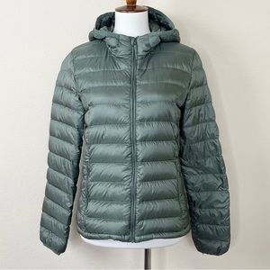 Aritzia TNA Botanie Puffer Down Hooded Green Jacket